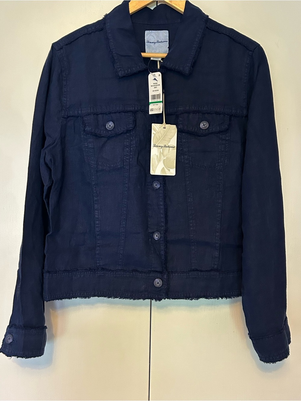 Tommy Bahama Three Palms Navy Blue Linen Jacket L NWT
